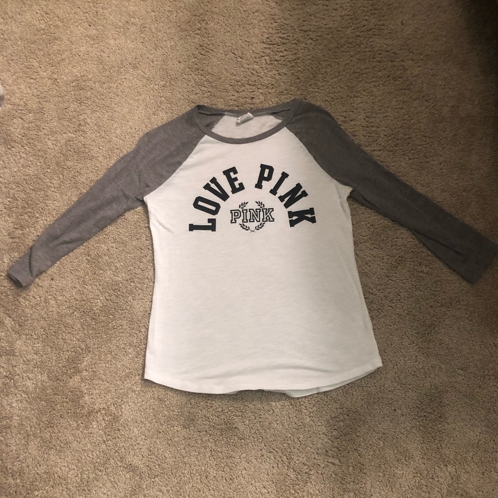 PINK White Baseball Tee